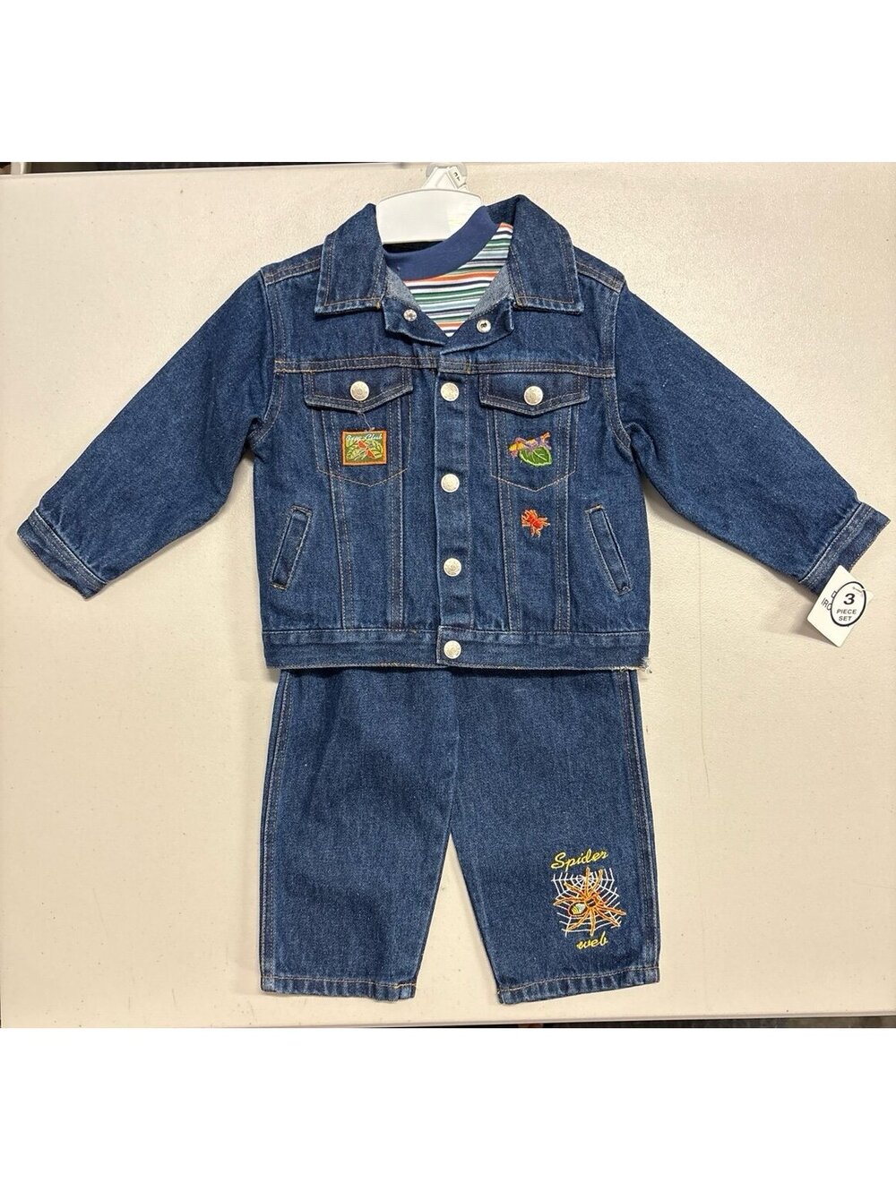 Vintage Boys Bug Club Denim Jacket Jeans Striped Tee 3PC Set 3T NWT Crawly